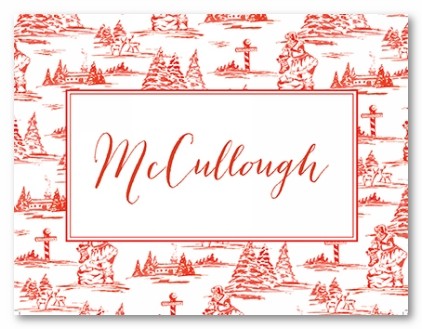 Red Toile Square Personalized Folded Note