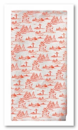 Red Toile Tea Towel